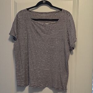 Eileen Fisher Black and White Striped Short Sleeve Top